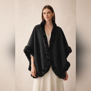 Chic Black Cape with Faux Fur Trim
